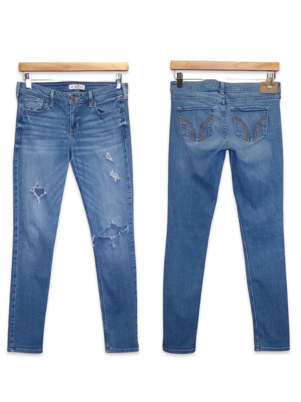 Hollister light wash distressed jeans Holey jeans Destroyed jeans Size 27